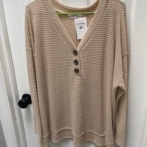 FIRST LOVE WAFFLE TAN TUNIC SWEATER SIZE 1X